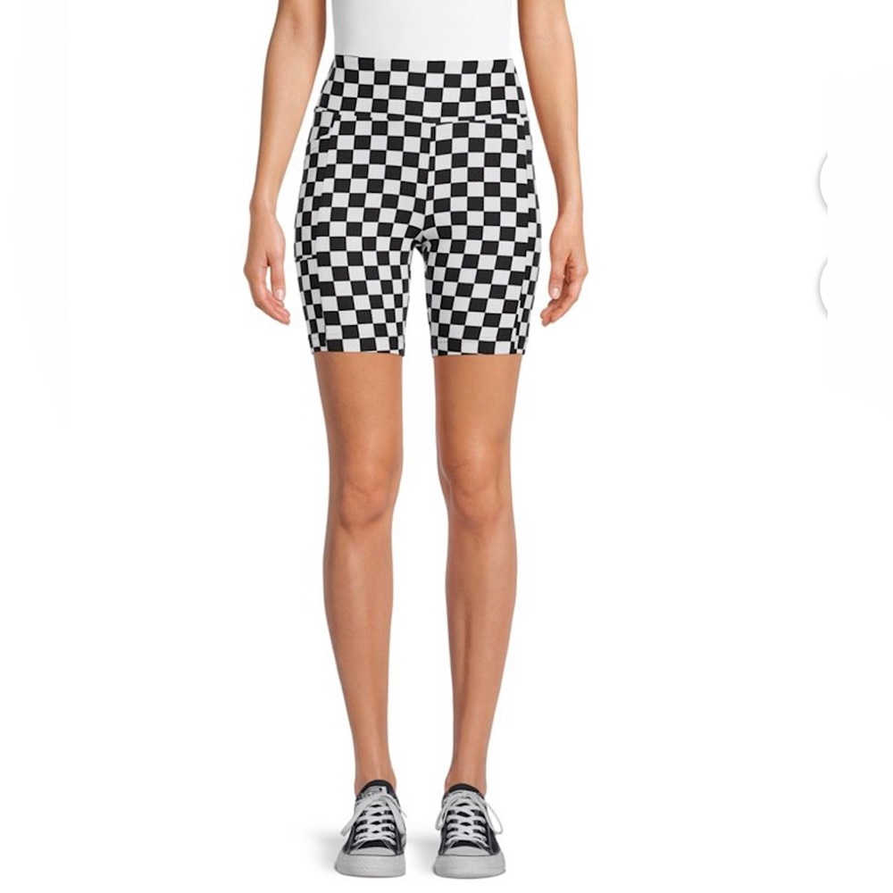 Black & White Checkered Print Bike Shorts | Size XS